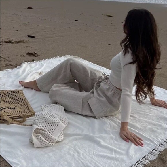 Reformation Ethan Linen Pant in Oatmeal - Picture 1 of 13